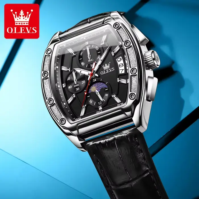 Montre sportive luxueuse en acier inoxydable avec fonction de phase de lune et chronomètre pour homme occasions spéciales