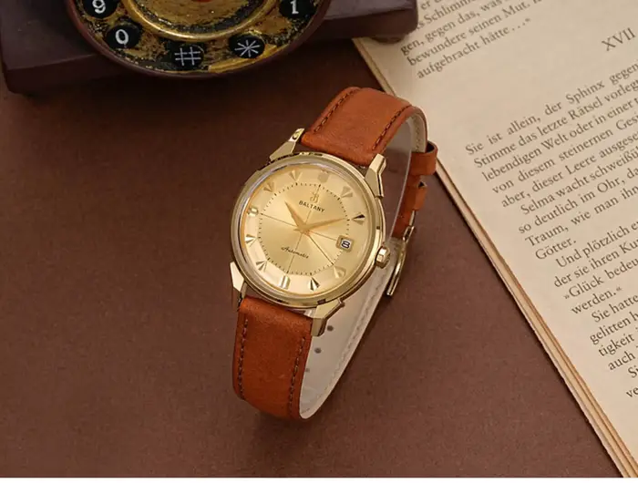 Montre automatique Baltany pour homme, édition limitée avec mouvement Miyota 9015, résistance à l'eau 50m, bracelet en cuir et boîtier en acier inoxydable