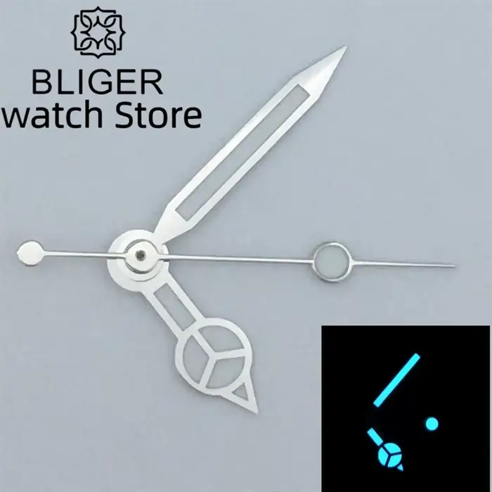 Aiguilles de montre lumineuses vertes/bleues BLIGER compatibles avec les mouvements ETA 2836 2824 Miyota 8205 8215 821A Mingzhu DG 2813 3804 NH35 NH36