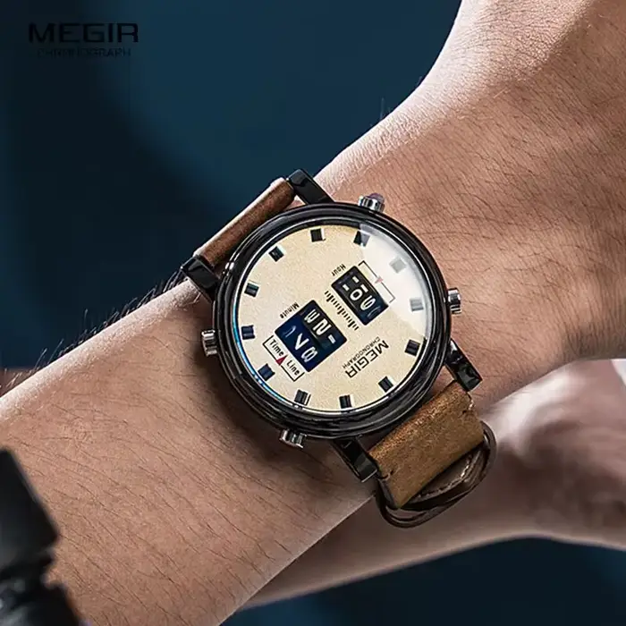 MEGIR 2020 nouvelles montres de luxe hommes Sport militaire rouleau pointeur montre à Quartz homme mode acier inoxydable maille bracelet montre-bracelet