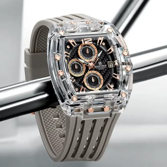 Nouveau NAVIFORCE hommes montres multifonctions à Quartz mode sport chronographe 5ATM étanche bracelet en Silicone décontracté homme montre-bracelet