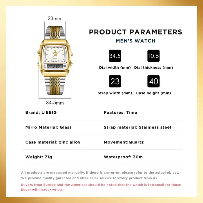 LIEBIG montres à Quartz numériques de luxe pour hommes femmes mode décontracté double affichage temps sport semaine 3Bar