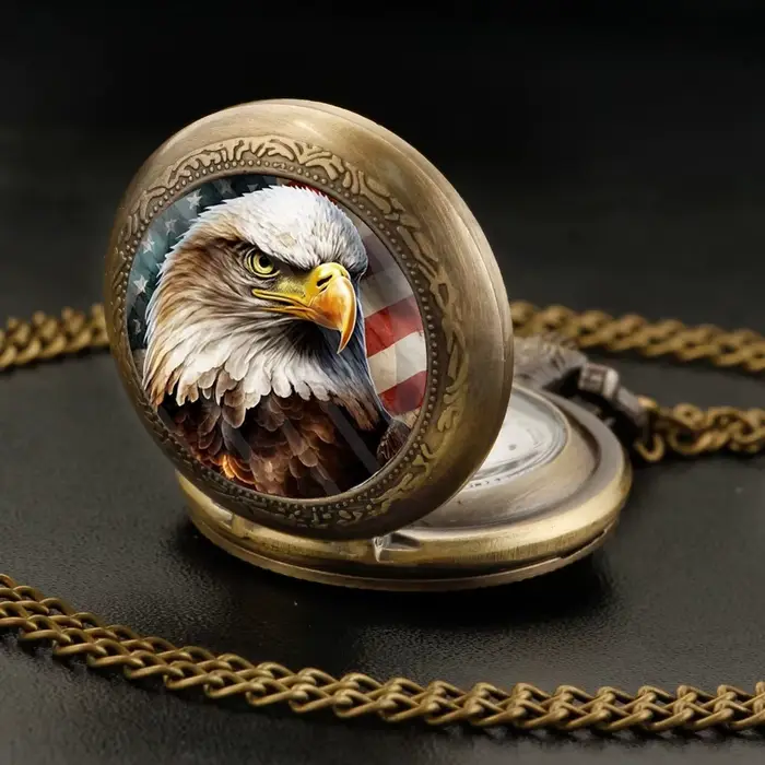 Montre de poche à Quartz avec pendentif aigle en Bronze doré Antique