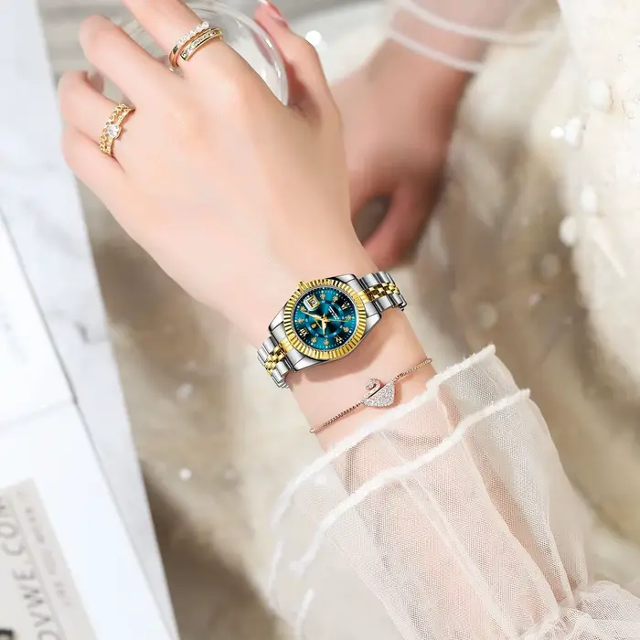 Montre POEDAGAR élégante en acier inoxydable avec fonction date automatique et résistance à l'eau pour femmes occasions spéciales