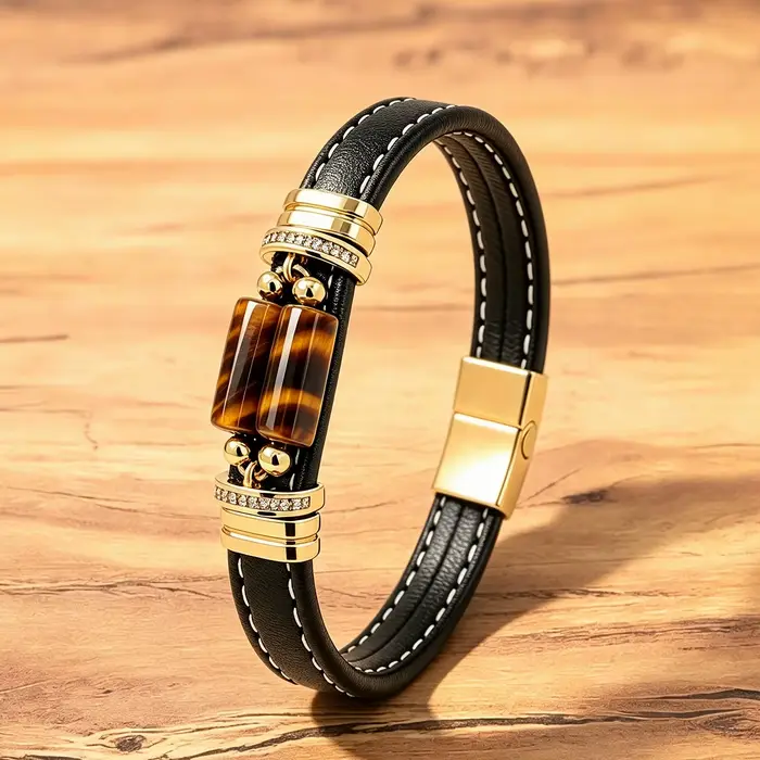 Bracelet de luxe en œil de tigre pour homme