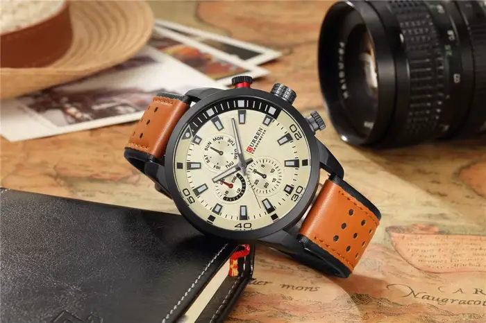 Montre à Quartz Élégante Curren Résistante à L'Eau pour Hommes Occasions Spéciales Cuir Acier Inoxydable
