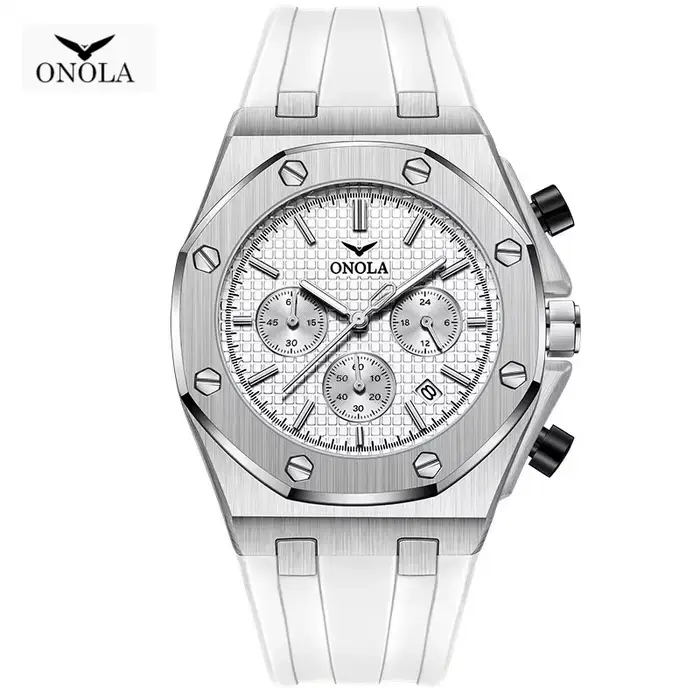 ONOLA 6807 Montre Homme Mode Sport Silicone Quartz Chronographe Calendrier Étanche Lumineuse