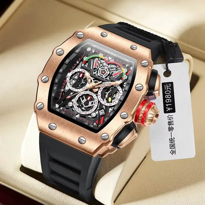 ONOLA 6827 Unique Type de baril montre à Quartz pour hommes calendrier de mode étanche bracelet en Silicone montres pour homme Relojes Para Hombres