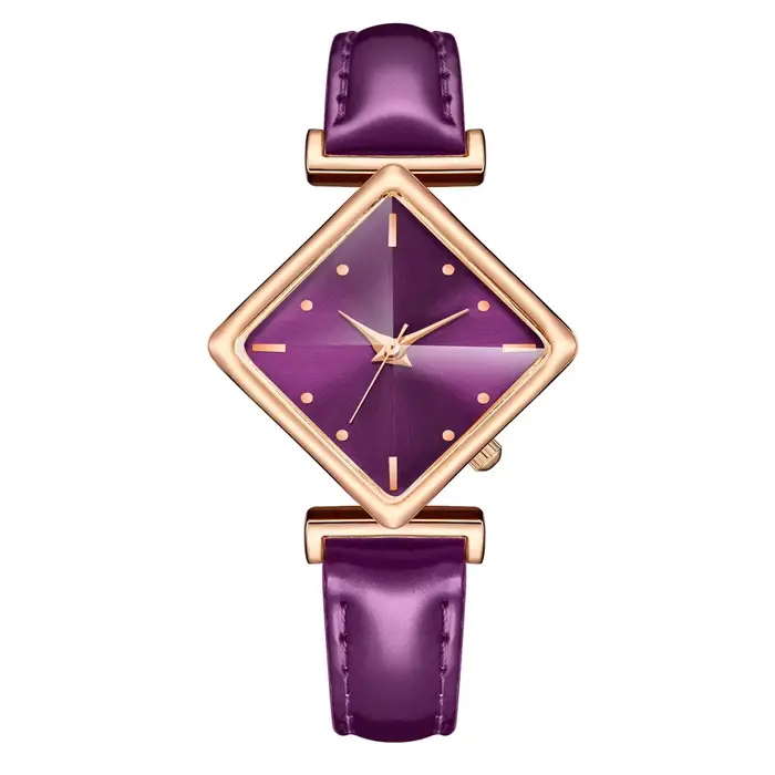 Montres-bracelets à quartz en cuir violet pour femmes