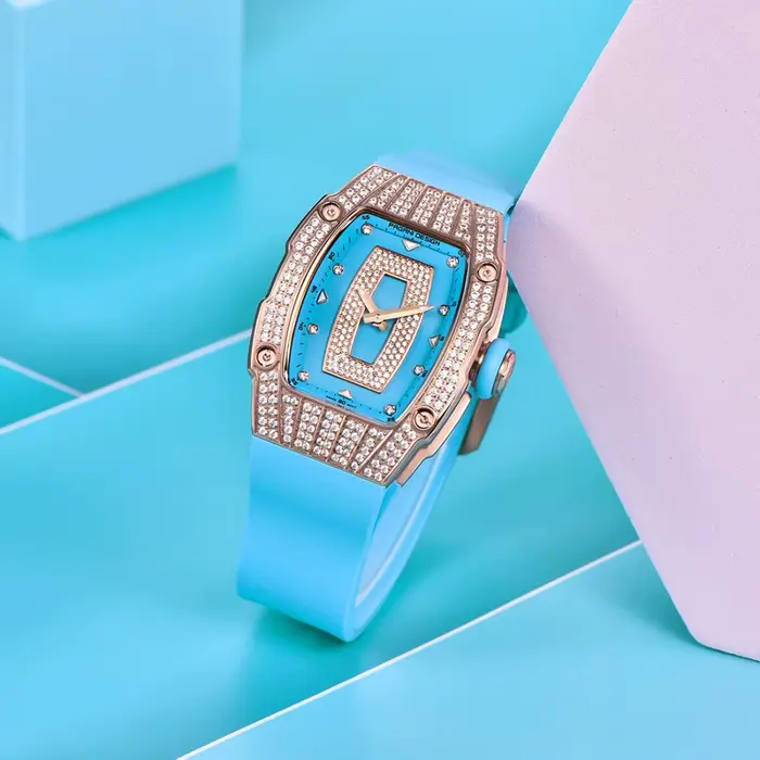 PAGANI DESIGN Top luxe diamant incrusté montre pour femme mode caoutchouc étanche lumineux vin seau boîtier