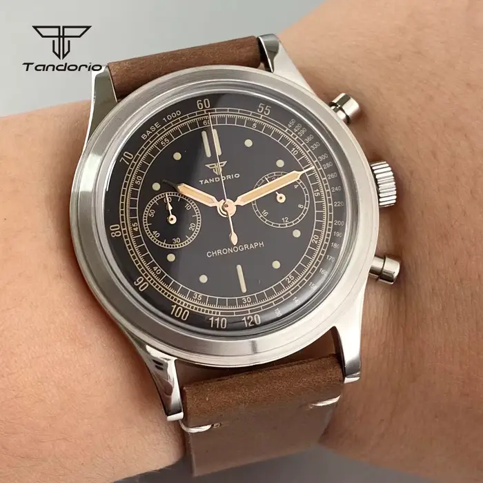 Montre à quartz multifonctionnelle Tandorio 38 mm Miyota OS20, verre minéral bombé, montre-bracelet 
