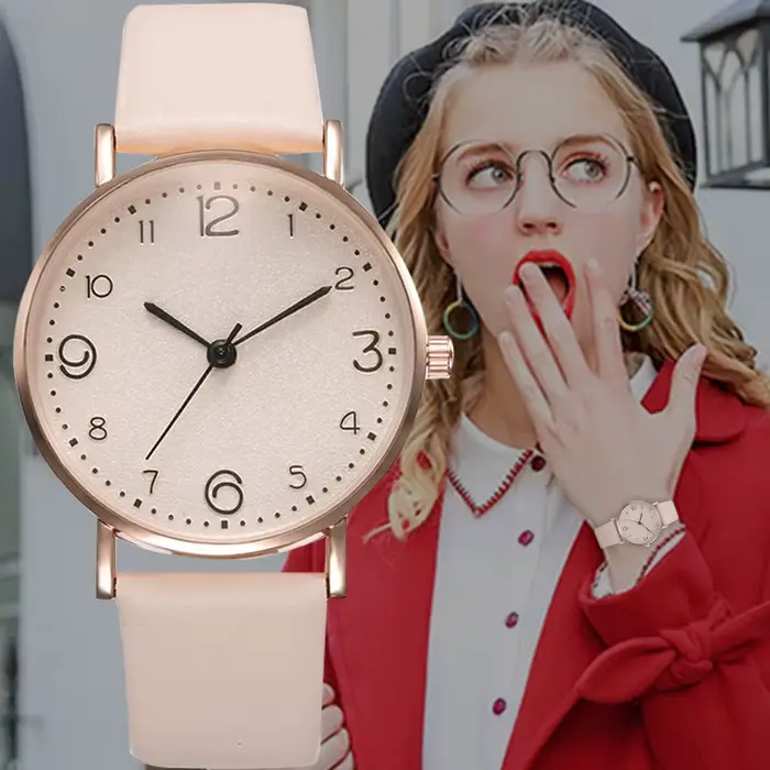 Nouvelles femmes montres dames décontracté chiffres arabes en cuir analogique montre à Quartz