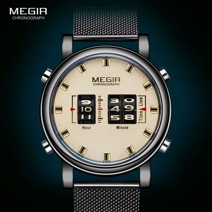 MEGIR 2020 nouvelles montres de luxe hommes Sport militaire rouleau pointeur montre à Quartz homme mode acier inoxydable maille bracelet montre-bracelet