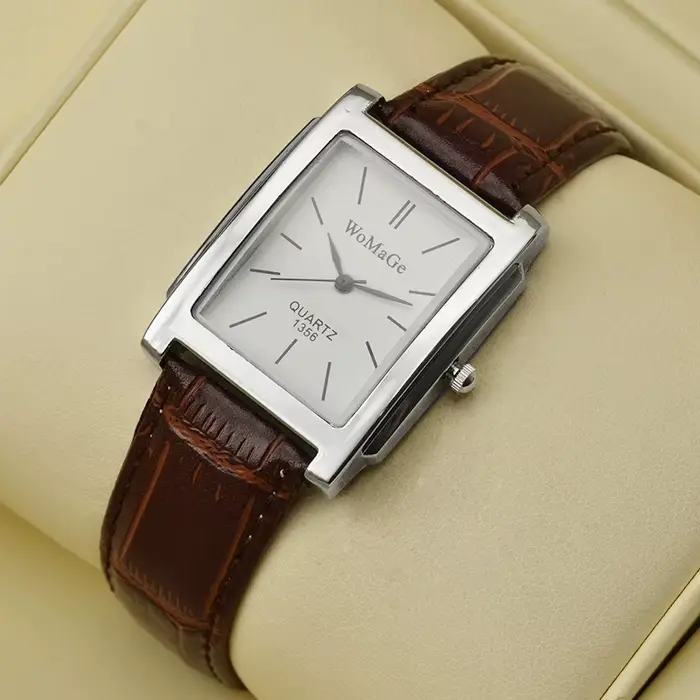 Montre-bracelet carrée en cuir unisexe