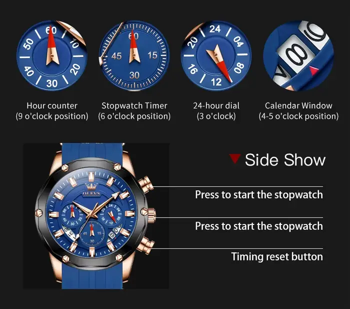 OLEVS 9991 montre pour hommes à la mode bracelet en Silicone étanche luxe multifonctionnel chronographe marque sport