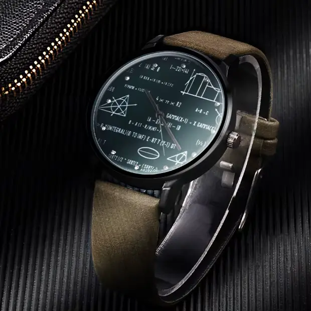Montre homme à quartz avec formules mathématiques imprimées, bracelet en cuir, étudiant et professionnel, pour occasions quotidiennes et formelles