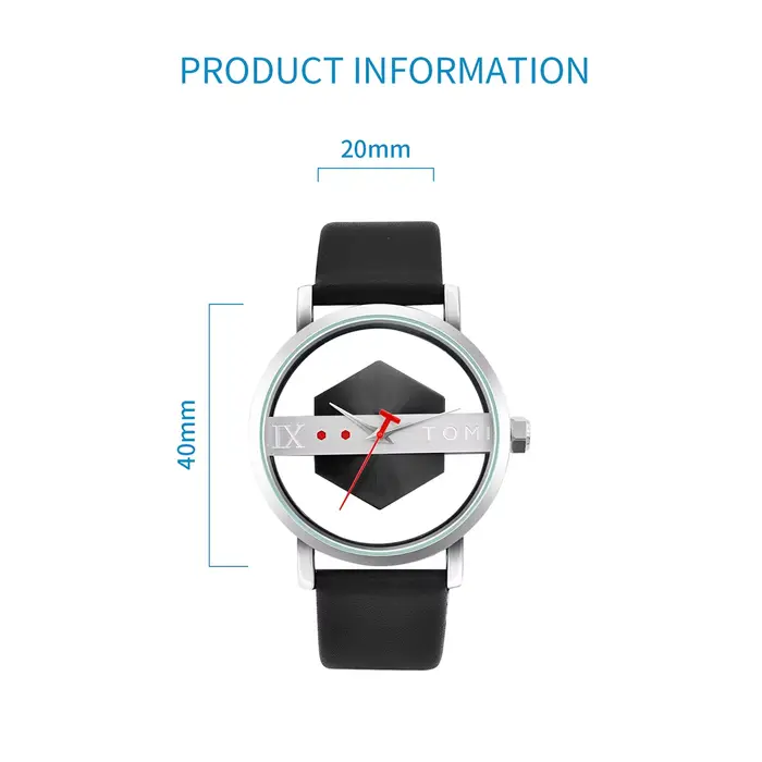 TOMI – bracelet de montre en cuir pour hommes, à la mode et minimaliste, Perspective creuse personna