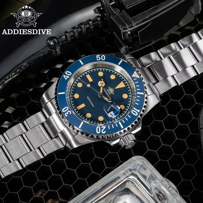 Montre plongeur homme ADDIESDIVE céramique verte résistante à l'eau 200m quartz avec lunette unidirectionnelle et bracelet acier inoxydable