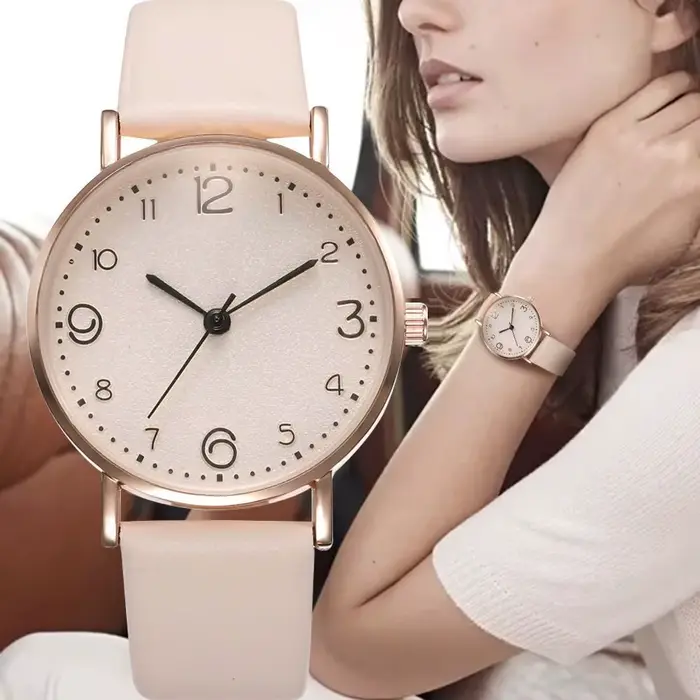 Montres pour femmes, montre à Quartz analogique en cuir avec chiffres arabes décontractés