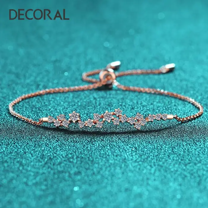 Bracelet fleur Moissanite pour femme, argent regardé S925, or champagne, exquis, cadeau de bijoux de