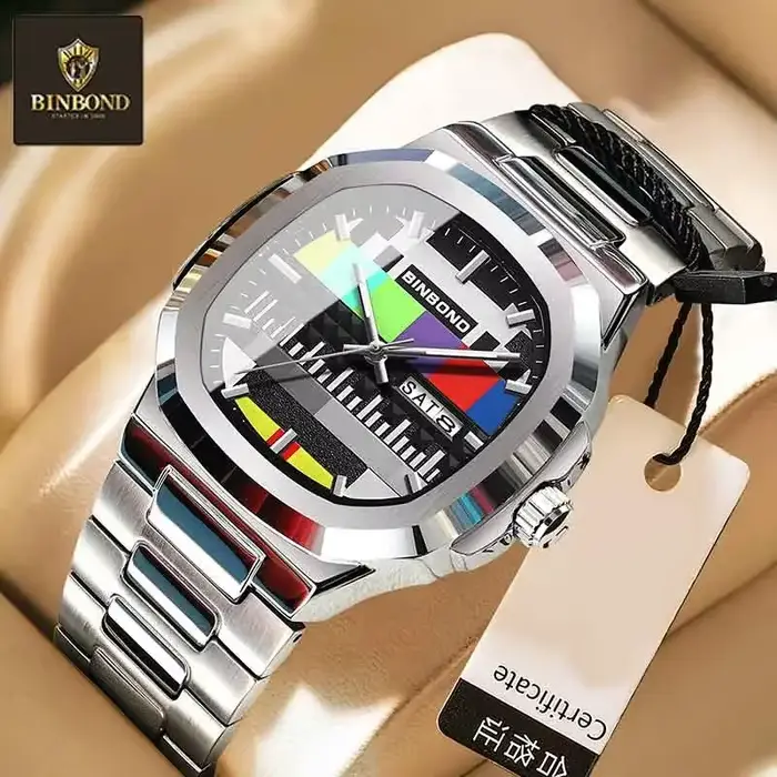 BINBOND Creative TV cadran hommes montres nouvelle mode Original rétro Design lumineux Quartz montre-bracelet pour homme avec calendrier semaine