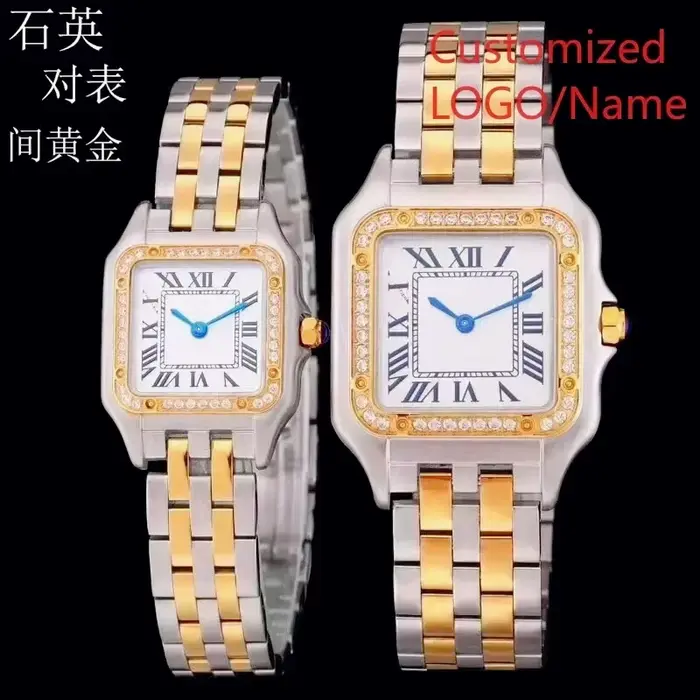 Montre de couple élégante inspirée de la panthère, mouvement à quartz précis, élégante, en or jaune,