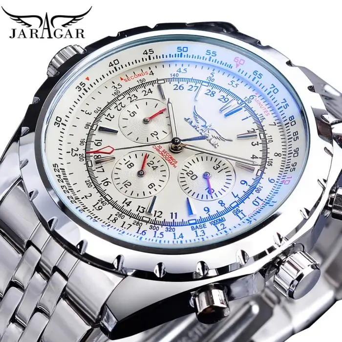 JARAGAR 212 montres mécaniques automatiques élégantes pour homme cadran creux chronographe lumineux multifonctionnel hommes montre-bracelet