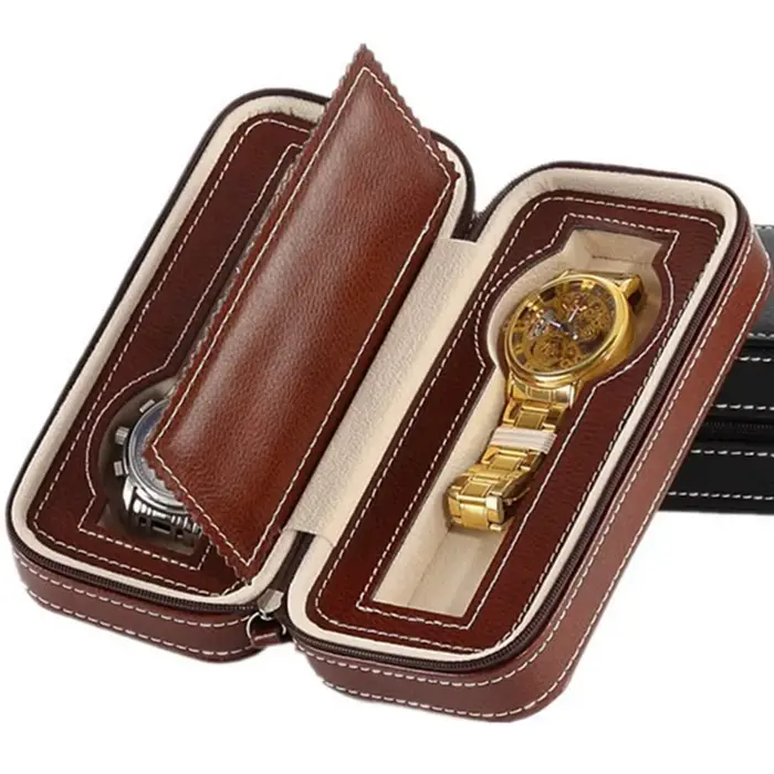 Boîte de rangement de montre en simili cuir pour hommes, affichage de montre, étui de montre de voyage, support de montre, boîte de montre de deux emplacements, élégance pour bureau et voyage