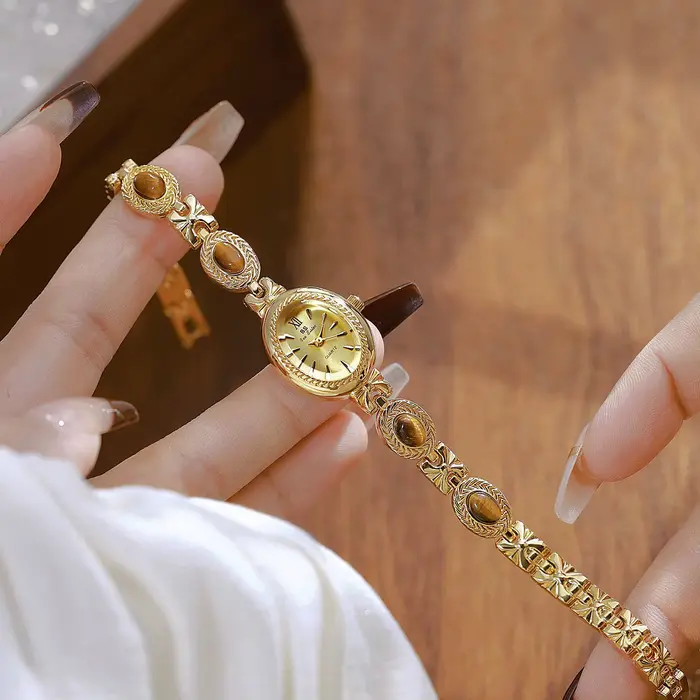 Montre pour femme Bracelet en Jade naturel Vintage petit cadran ovale or rétro montres marque de luxe femmes