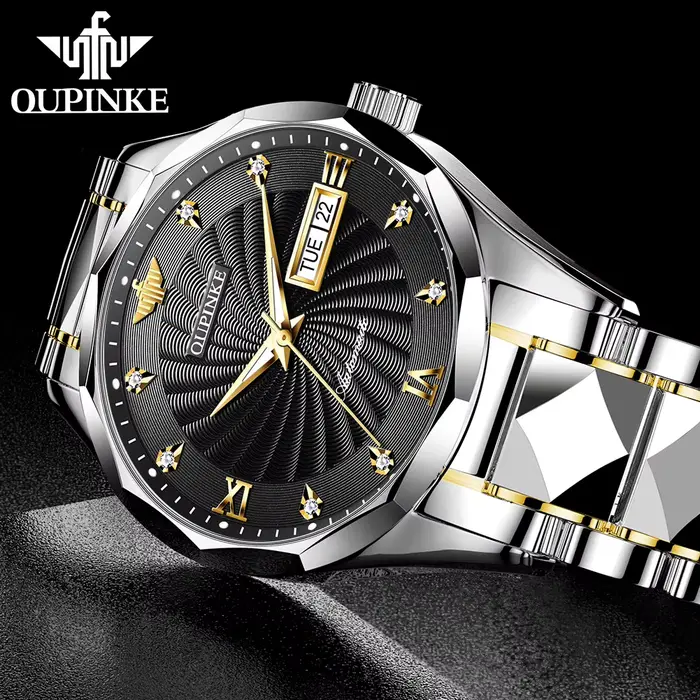 Montre mécanique homme en acier inoxydable avec bracelet en tungstène lumineuse pour occasions spéciales élégante à offrir