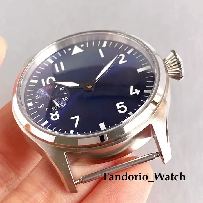 Tandorio – boîtier de montre en verre saphir, nouveau style pilote, 42mm, avec cadran bleu/noir/vert de 37mm, pour mouvement ETA 6497 ST3600