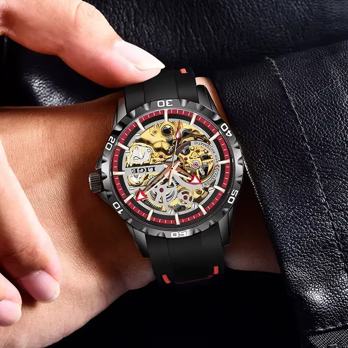 LIGE Nouvelles montres automatiques squelette pour hommes