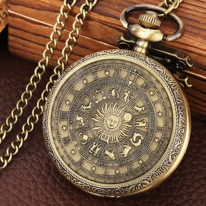 Montre de poche vintage en acier inoxydable signes du zodiaque pour hommes mode et occasions spéciales