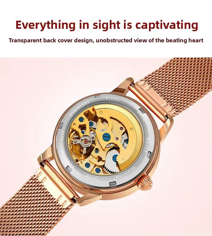 Montre mécanique automatique en acier inoxydable avec strass pour femmes résistante à l'eau et lumineuse pour occasions spéciales