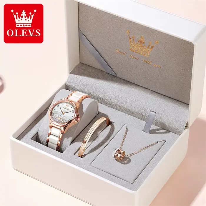 Montre OLEVS en céramique et acier inoxydable avec mouvement automatique pour femmes élégantes et sophistiquées occasions spéciales