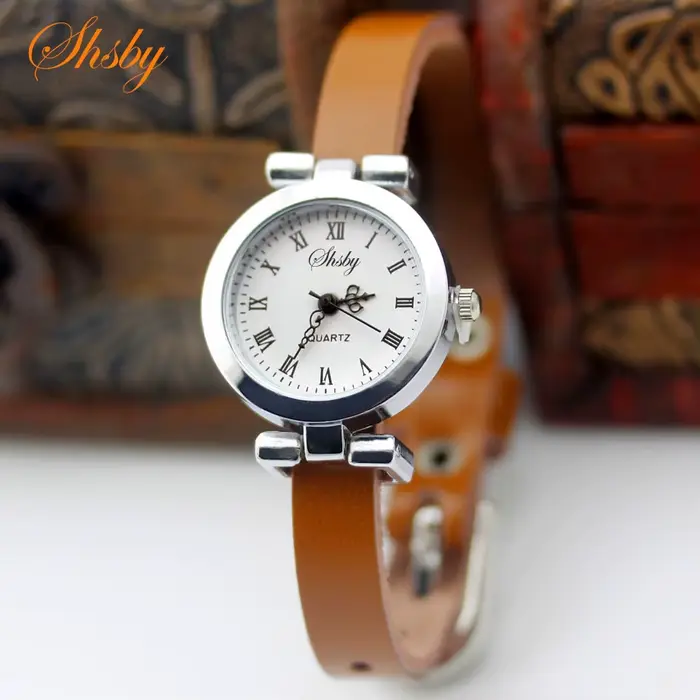 Shsby nouvelle mode vente chaude en cuir véritable femme argent montre ROMA Vintage