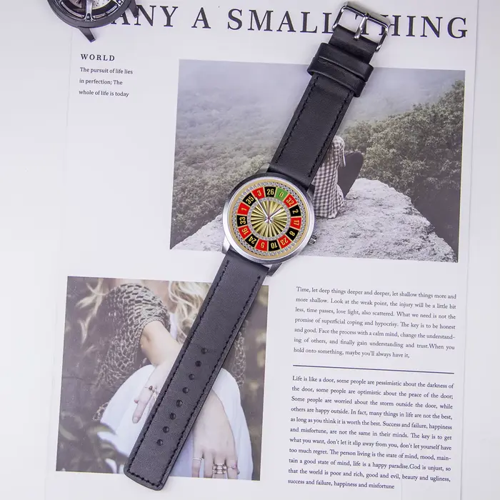 Montres à Quartz à motif pour hommes, Roulette russe noire, poignet Original, cadran DIY, sur mesure