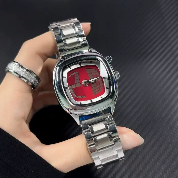 Montre à Quartz Carrée Hommes Nouvelle Collection Y2K Double Affichage Aiguilles Lumineuses Bracelet Acier Inoxydable Occasions Spéciales