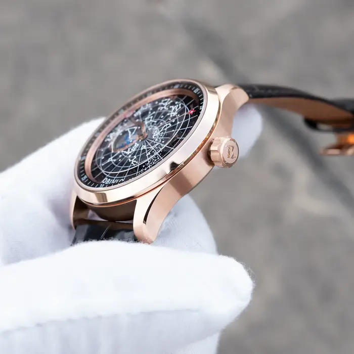 OBLVLO montre mécanique de luxe pour hommes en or Rose cadran noir lumineux avec lunette en cristal bracelet en cuir terre étoile horloge automatique GC