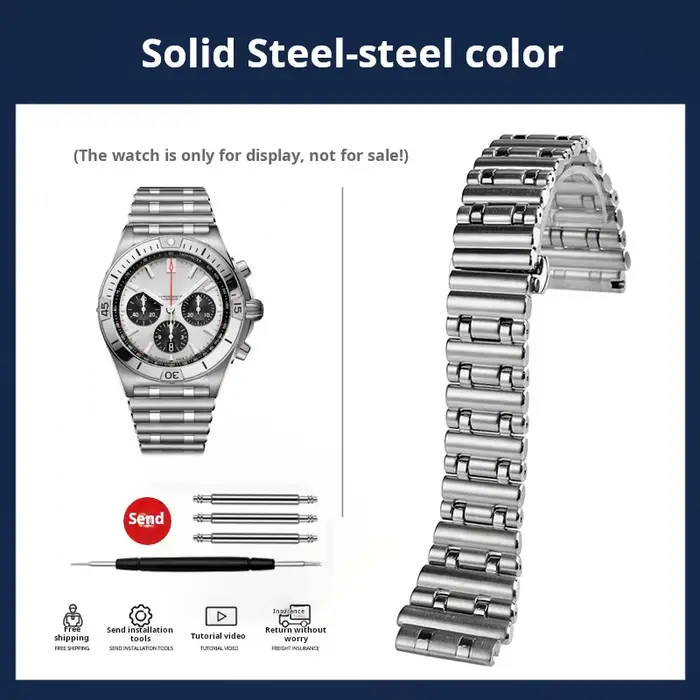 Bracelet de montre en acier inoxydable pour homme, bracelet mécanique Breitling, chaîne de montre Av