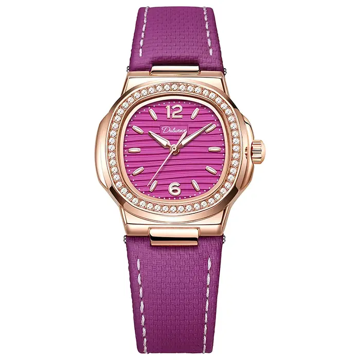 Montres de luxe pour femmes, montre élégante et imperméable de couleur violette pour femmes, montre-
