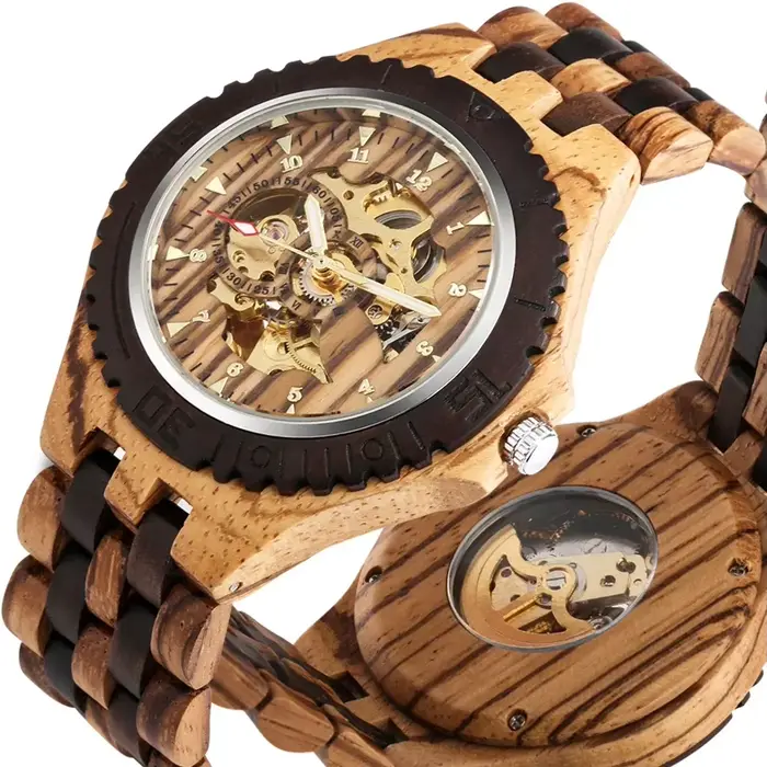 Montre-bracelet automatique entièrement en bois pour homme