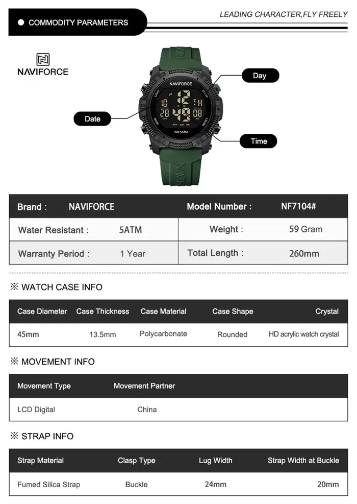 NAVIFORCE NF7104 montre numérique hommes militaire Sport chronographe montre-bracelet chronomètre étanche Original mâle électronique cadeau