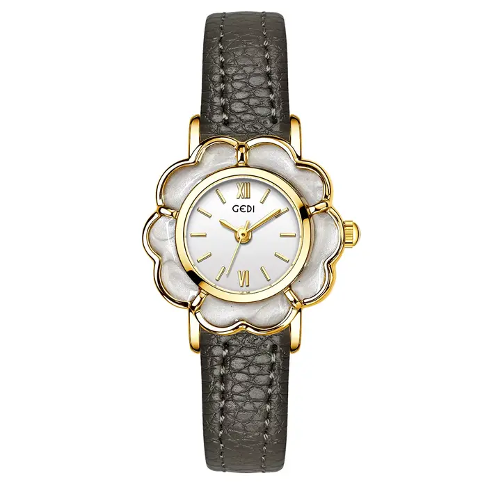 Montre GEDI tendance pour femme, forme pétale créative, bracelet en cuir premium, montre-bracelet ét