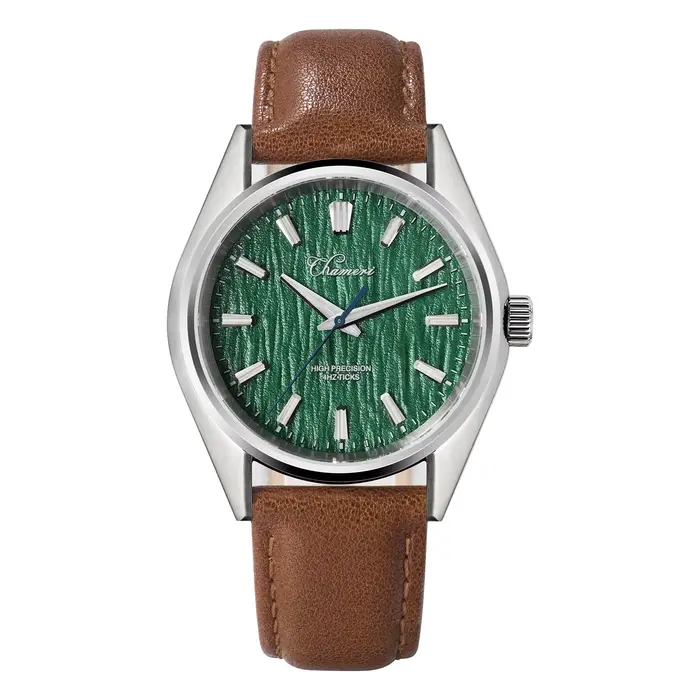 Watchdives GS05 37Mm Montres à quartz vintage Texture soleil VH31 Montre bracelet en cuir Verre saph