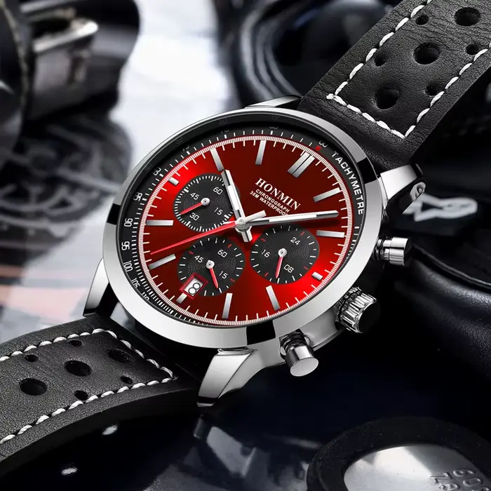 HONMIN homme montre de luxe de haute qualité étanche chronographe lumineux
