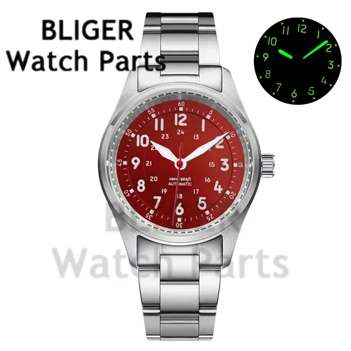 Montre vintage Blicher NH35A PT5000 avec mouvement automatique, verre saphir bombé, résistance à l'eau, idéale pour les pilotes et les amoureux du design classique