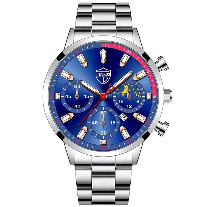 DEYROS luxe hommes argent Quartz montre-bracelet mâle en acier inoxydable