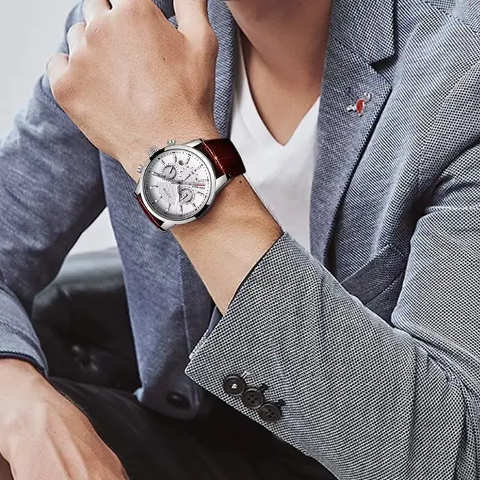 LIGE montres hommes 2025 Top marque de luxe décontracté en cuir Quartz