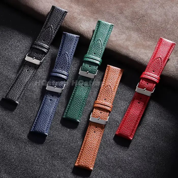 Bracelet de montre en cuir grainé litchi 10/12/14/16/18/20/22mm à dégagement rapide